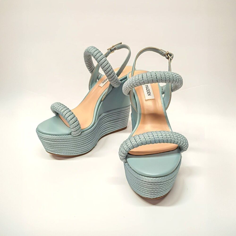 Steve Madden Blue Braided Strap Wedge Sandals Ankle Buckle Size 7 - No box